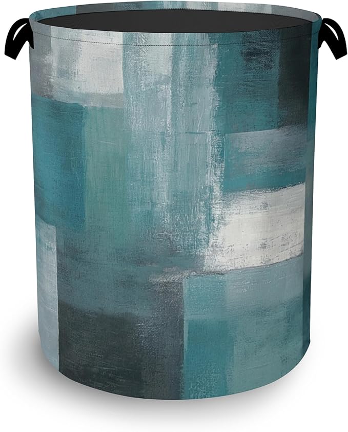 Blue Gray Modern Laundry Basket, Art Foldable