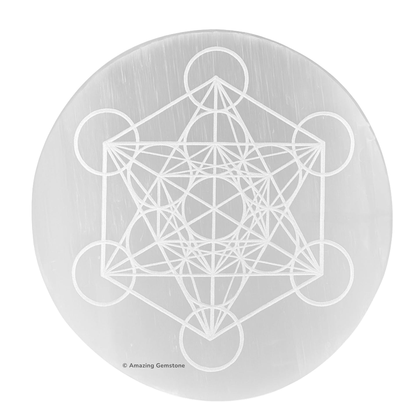 Amazing Gemstone Selenite Crystal Charging Plate for Crystals and Healing Stones, 4" Selenite Crystal Plate Engraved Metatron Cube Coaster for Home, Office Table Decor (Selenite Round Disc)