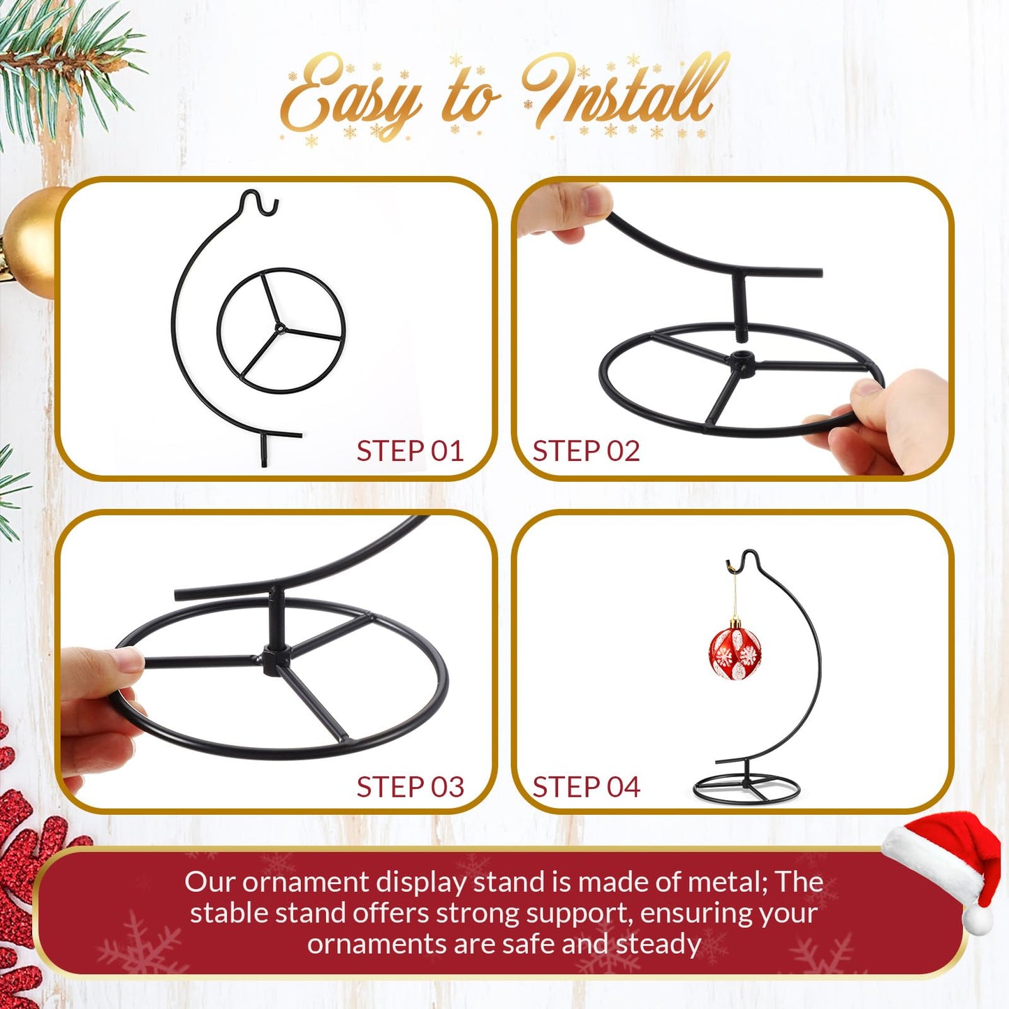 Baderke 2 Pack Ornament Display Stand, 10.43" Height Ornament Hanger, Air Plant Holder Terrariums Hanging Stand Crystal Ball Hanging Hook for Christmas Wedding Home Office Decoration(Black)
