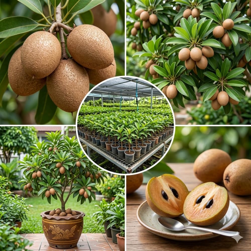 Sapodilla Tree, Sweet Tropical Sapote Fruit Tree Live Plant, 2-3' Tall in 3 Gallon Pot for Planting, No Ship to CA