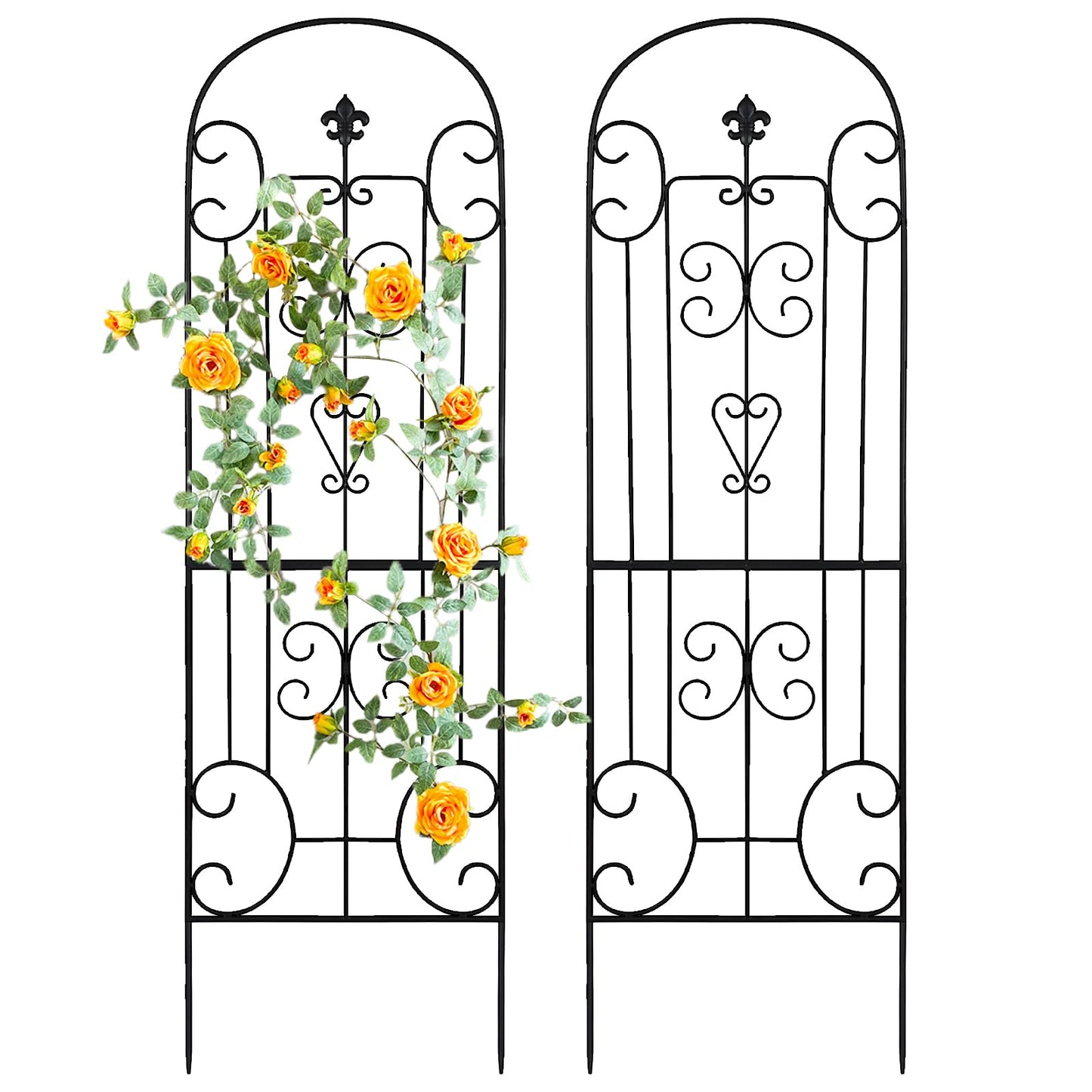 70"X18" Metal Garden Trellis for Climbing Plants, Climbing Plant Support, Heavy-Duty Steel Garden Trellis for Indoor & Outdoor Vines Plant Rose Vegetable Support Black (2, Pattern-C)