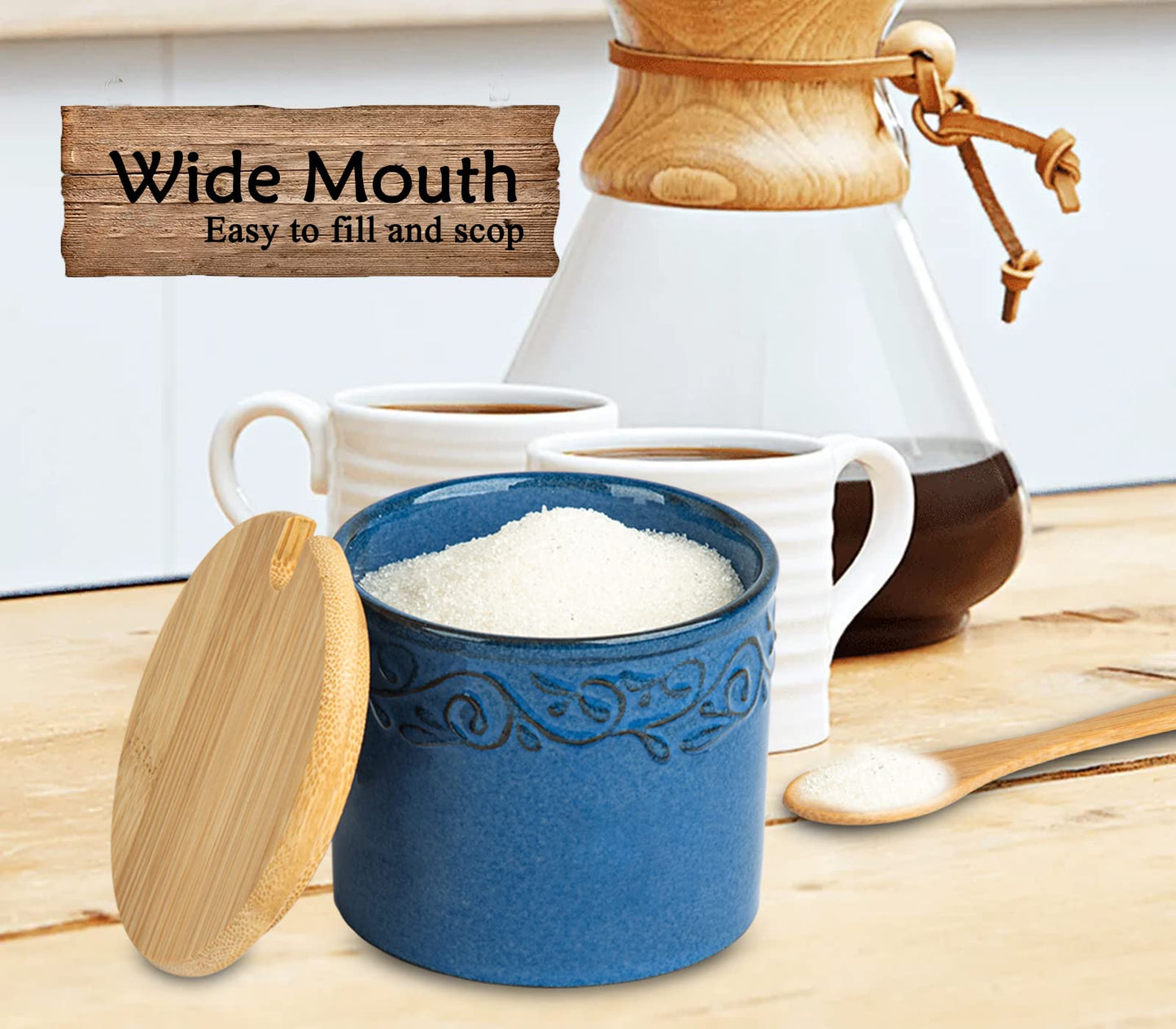 dgudgu Sugar Bowl With Lid And Spoon Blue Ceramic Jar Sugar Cube Container Sugar Dish With Lid And Spoon Sugar Cube Holder