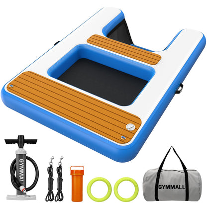 GYMMALL Large Dog Dock Ramp with Water Hammock 5.6 * 4ft, Inflatable Dog Water Ramp Platform 6 inch Thickened for Boat Pool Lake Sea, PVC Floating Boat Ramp for Dogs up to 330lbs, Dog Boat Ramp Blue