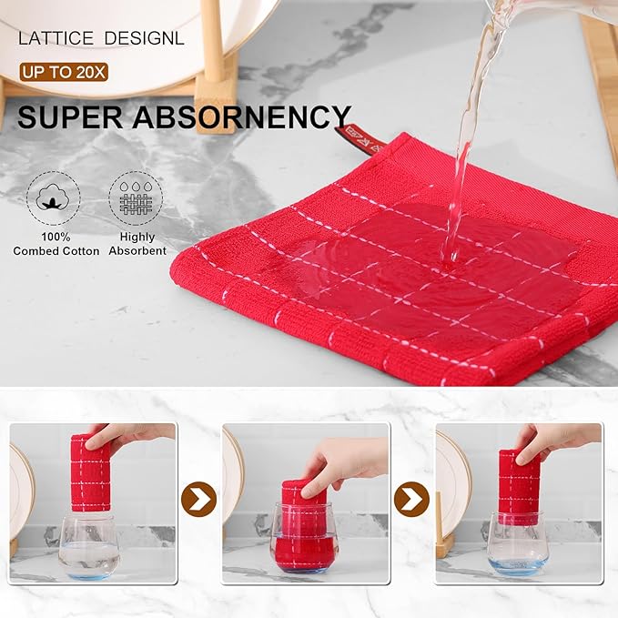 Mordimy 100% Cotton Terry Cloth Dish Cloths, Soft and Absorbent Checkered Dish