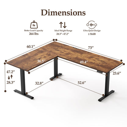 Klicelor L Shaped Standing Desk 73 x 60 Inch, Electric Height Adjustable Corner Desk for Home Office Workstation, Ergonomic Sit Stand Computer Table with Memory Controller, Rustic Brown