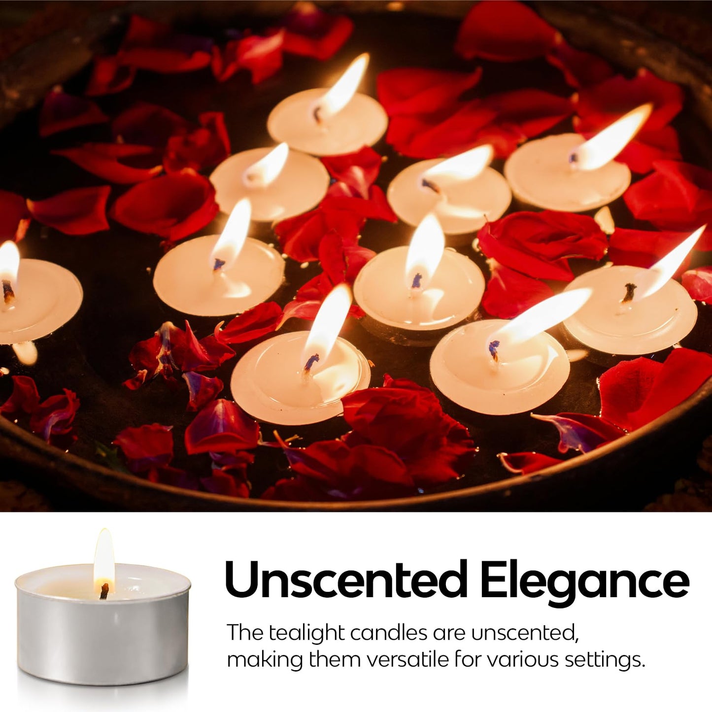 8 Hour Tea Light Candles 100 Pack Long Burning Time Unscented White