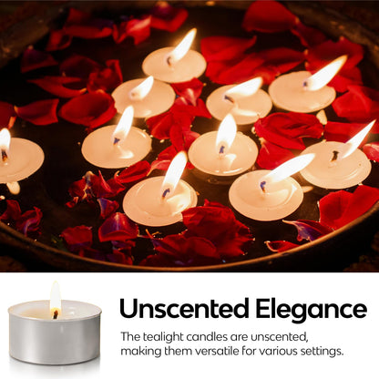 8 Hour Tea Light Candles 100 Pack Long Burning Time Unscented White
