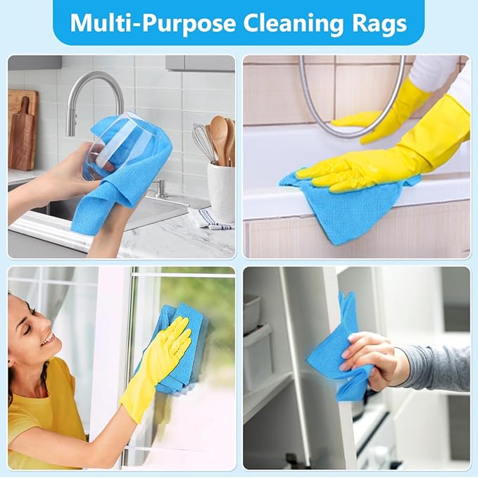 GLIMGLINT Shop Towel, 100 Pack Blue Microfiber Cleaning Cloth, Ultra Absorbent