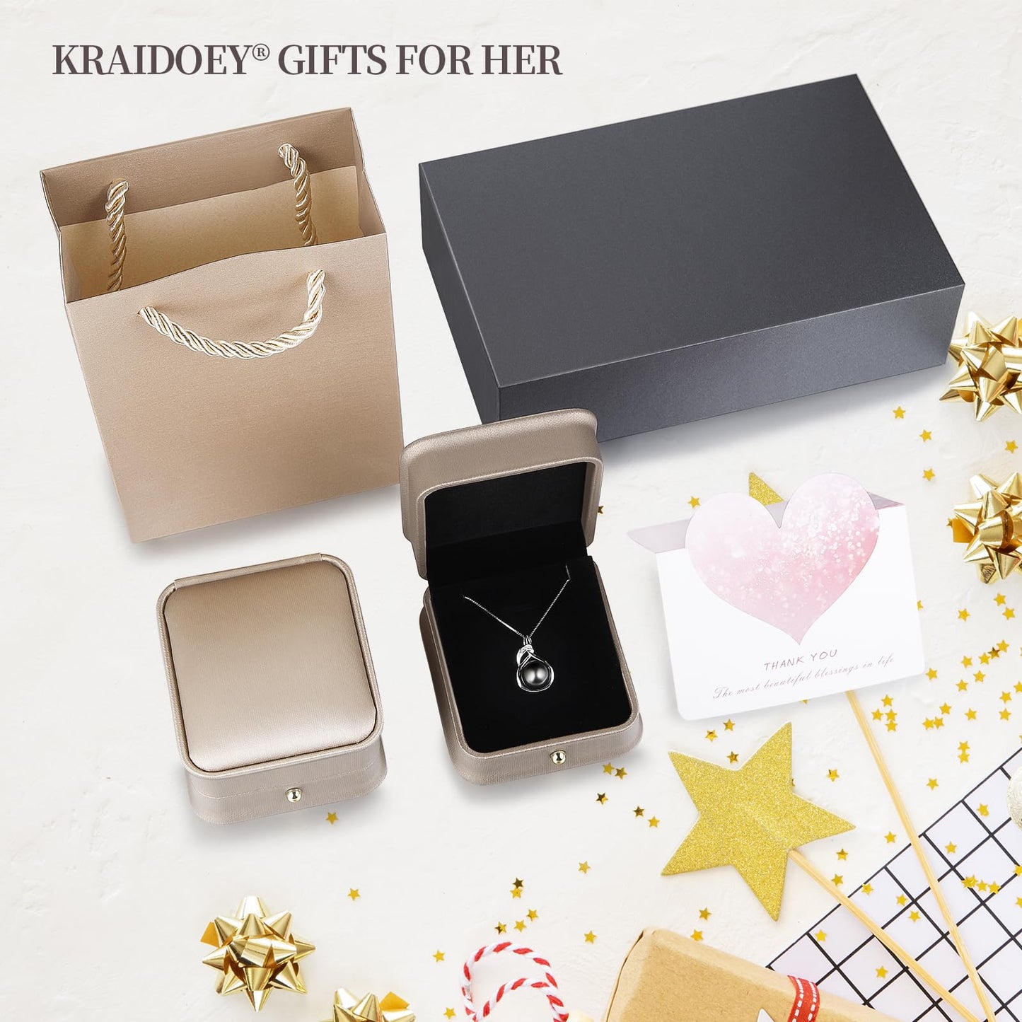Kraidoey Tahitian Black Pearl Necklace, 9-11mm Round Real Pearls Jewelry,18+2" Sterling Silver Chain 18K Gold Plated Pendant - Gifts for Women Wife Anniversary Birthday Val Wedding Mothers Christmas Day Gift
