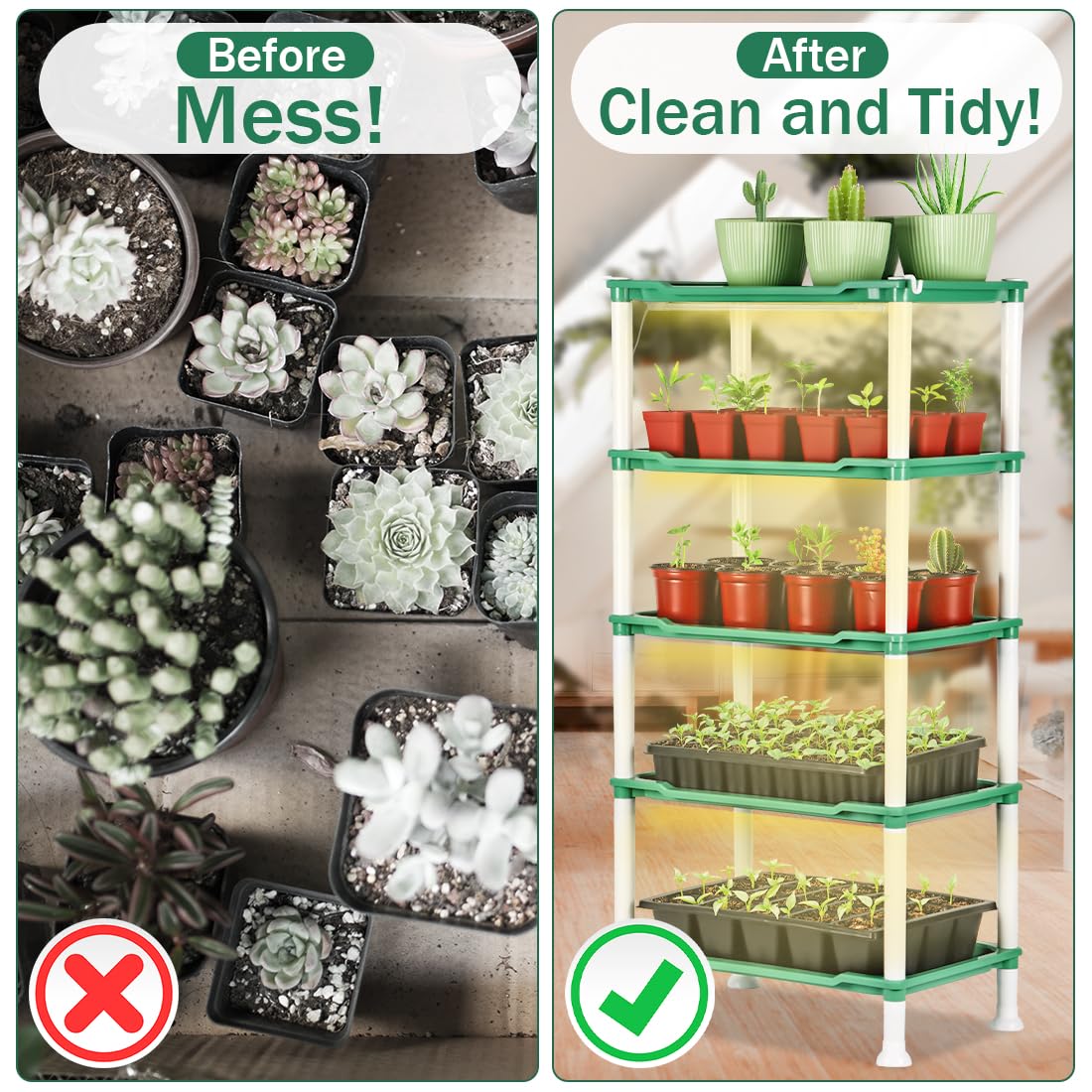 RooTrimmer 5-Tier Seed Starter Tray, Plant Stand with Grow Lights Full Spectrum Sunlike Plant Light for Indoor/Greenhouse Small Plant Pots, Cell Trays, Succulents, Seedlings Gardening