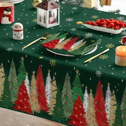 Horaldaily Christmas Tablecloth 60×84 Inch Rectangular, Christmas Trees Green Washable Table Cover for Party Picnic Dinner Decor