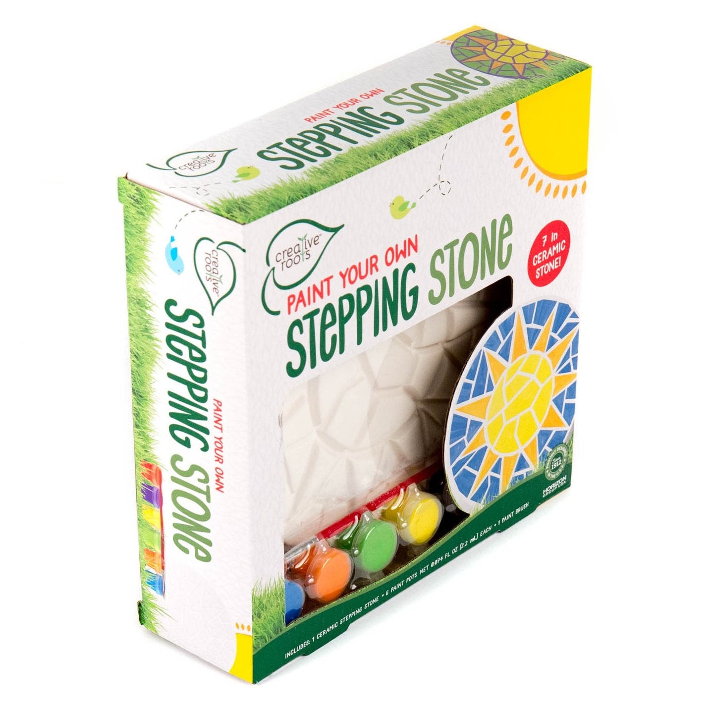 Creative Roots Mosaic Sun Stepping Stone Kit, Includes 7-Inch Ceramic Stepping Stone & 6 Vibrant Paints, DIY Garden Stone for Kids Ages 6+