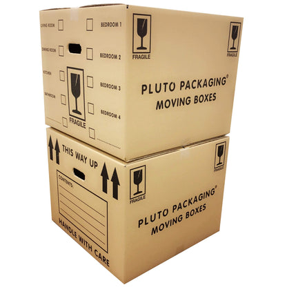 5 Strong Extra Large Cardboard Storage Packing Moving House Boxes with Carry Handles and Room List 53cm x 53cm x 41cm 115 Litres