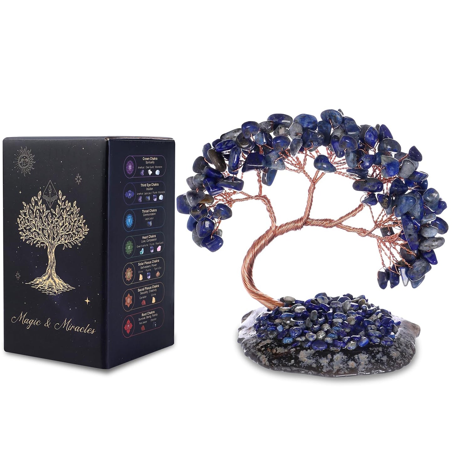 Magic and Miracles 7 Chakra Crystal Tree of Life Crystals and Healing Stones Gemstone Bonsai Trees for Home & Office Décor Feng Shui Money Tree House Warming Gifts, Good Luck & Spiritual for Women