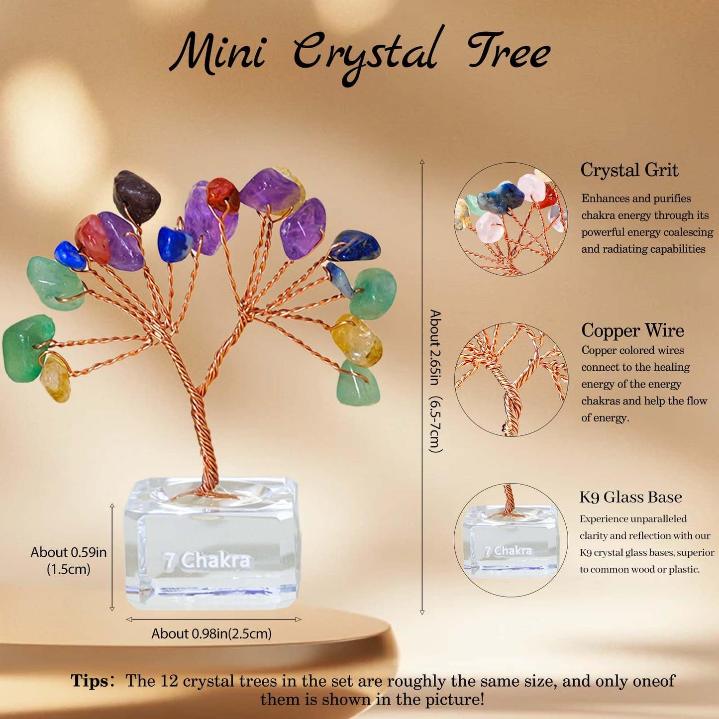 Runyangshi 12 Pcs Crystal Tree Set with K9 Glass Base - Chakra Healing Money Trees for Desk Decor, Home, Office, Positive Energy, Good Luck Gifts for Women, Mom, Birthday, Housewarming