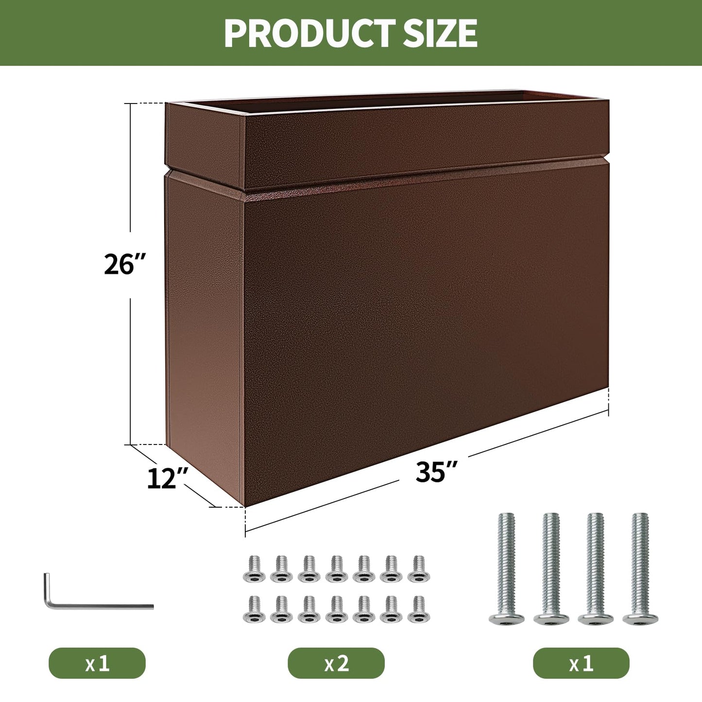 HONYTA Metal Rectangular Planter Box, Powder Coating Steel Large Planters 35" L x 12" W x 26" H with Drainage Hole, Indoor Outdoor All-Weather Use for Home, Porch, Patio, Garden(Bronze)