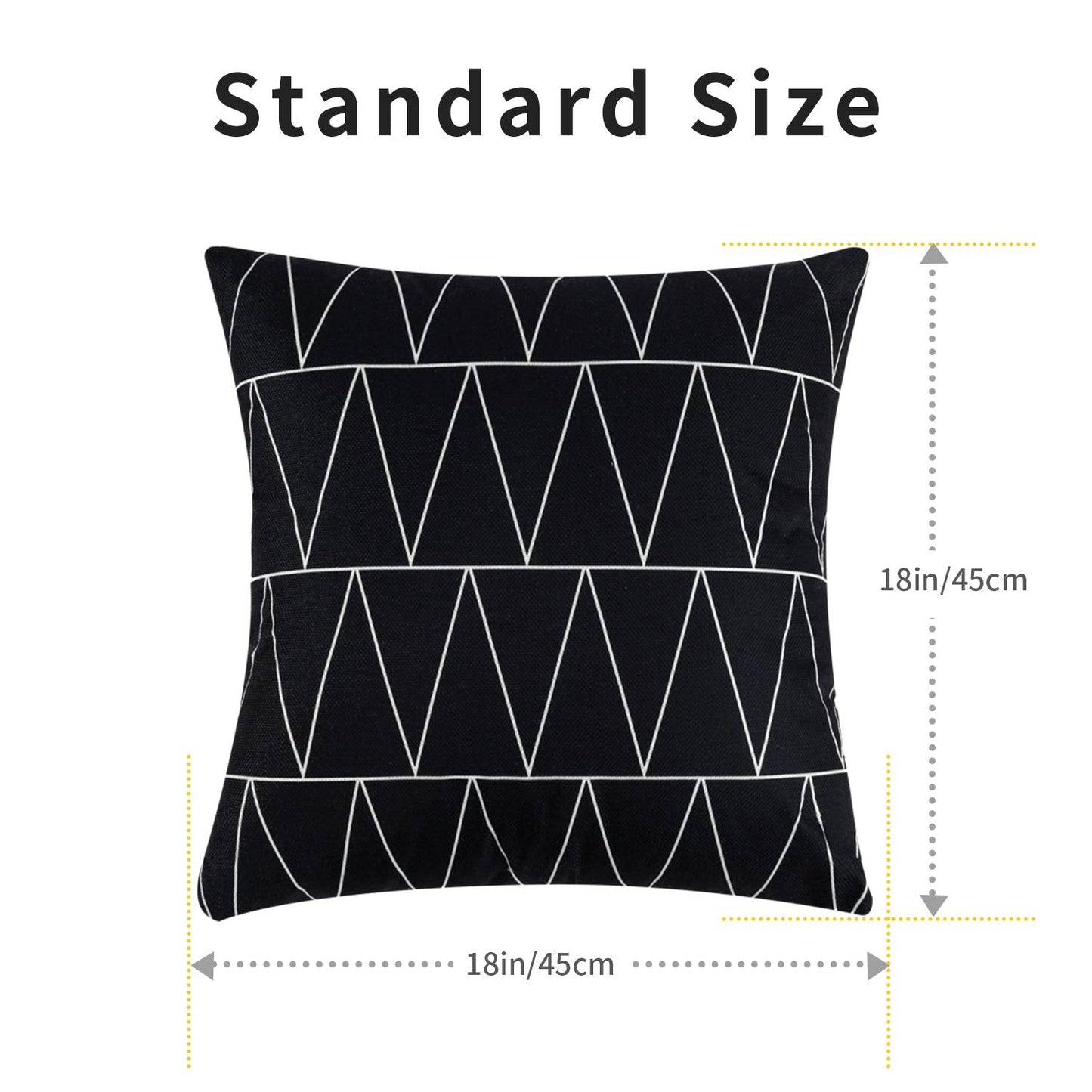 Tosewever Set of 4 Decorative Geometric 18 x 18 Inches Throw Pillow Covers - Modern Pattern Linen Square Pillow Cushion Case for Sofa Couch Bed Home Outdoor Car (18" x 18", Black)