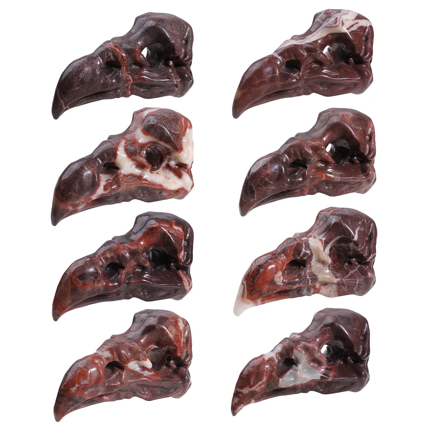 SUNYIK Handcarved Dragon Bloodstone Raven Head Stone Statue Natural Gothic Pocket Animal Skull Figurine Home Office Decor for Feng Shui Meditation, 3.15"–3.27"