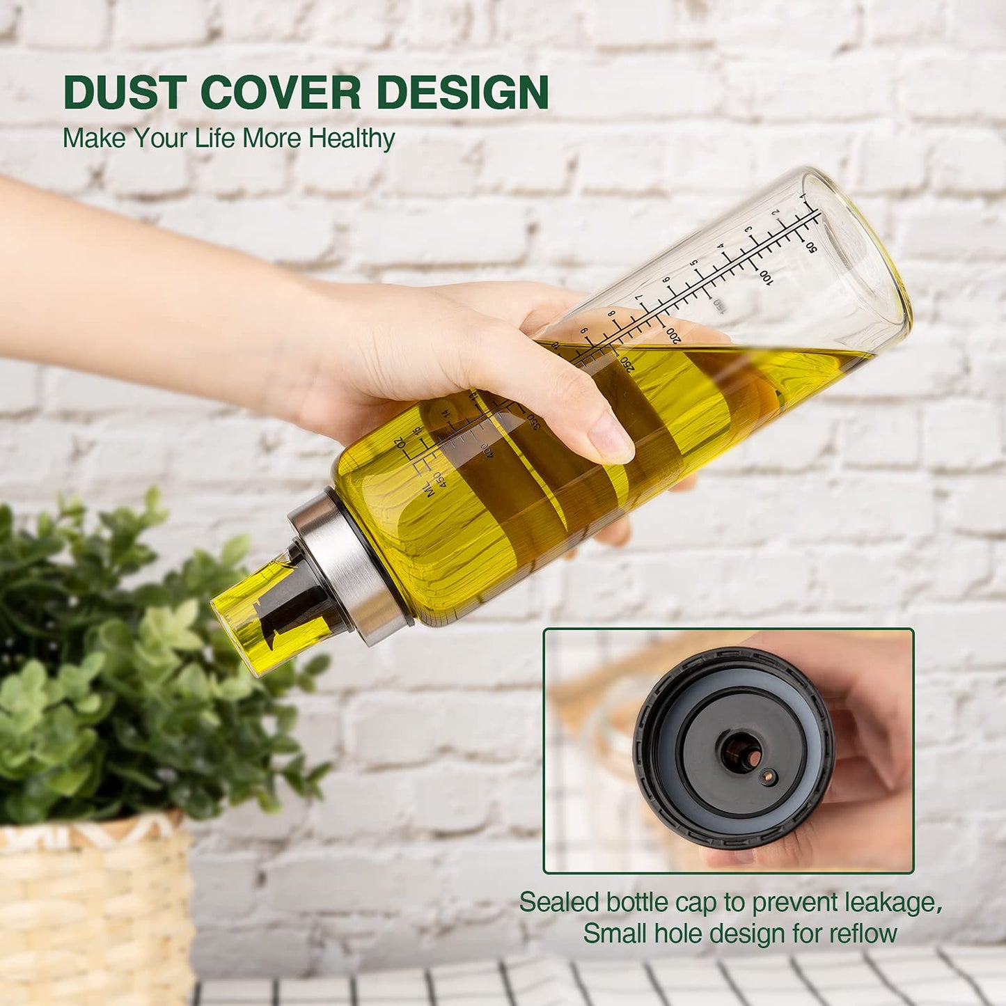 Oil Bottles Oil Dispenser for kitchen 17oz 2 Pack, Oil Container Kitchen Olive Oil Dispenser Bottle with Degree Scale, Glass Oil Dispenser Oil and Vinegar Dispenser Set for Kitchen, Air Fryer, BBQ