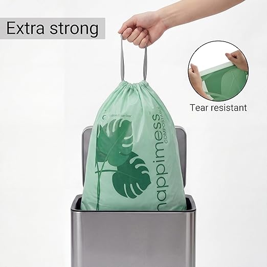 happimess 13.2 Gallon Drawstring Trash Bags, Compostable, Bio-Based