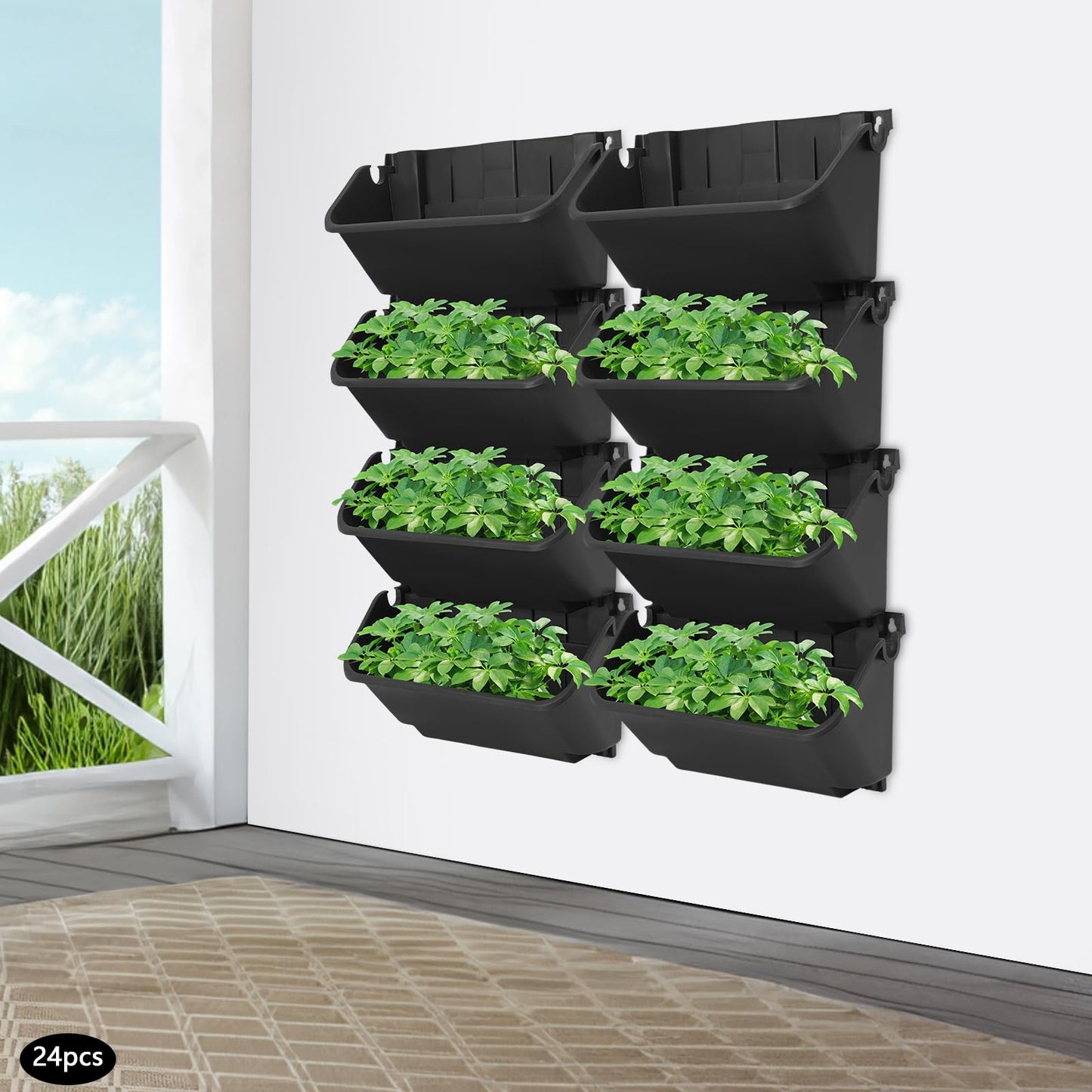 Bazargame Self Watering Vertical Wall Planter with 36 Pots, Vertical Garden Planter for Indoor Plants, Mounted Planter Flower Pot Holder for Herbs Vegetables Fruits, Black