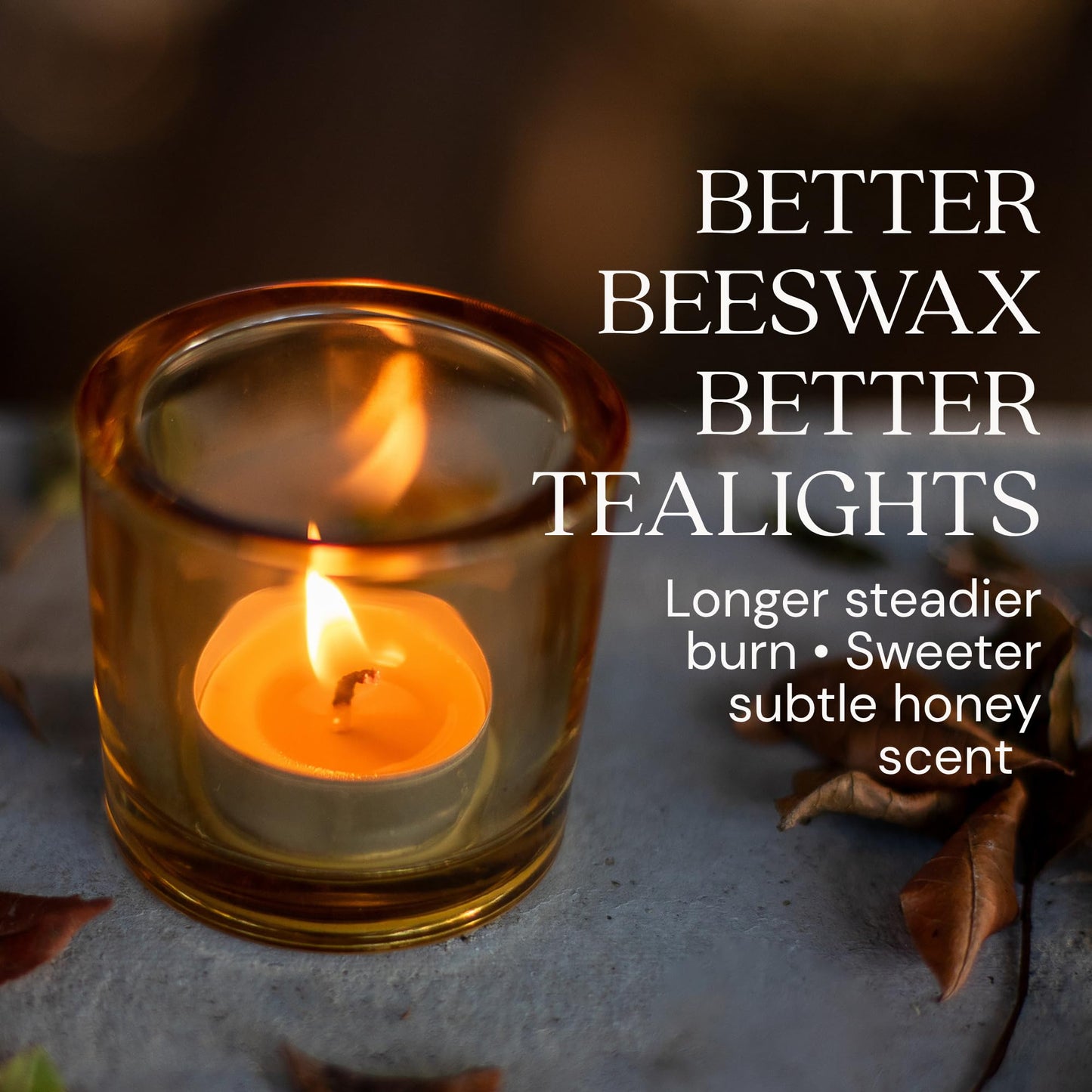 Bluecorn Beeswax Tea Light Candles, 100% Pure Natural Bees Wax, Yellow Tea Lights in Metal Cups, Fragrance Free, Paraffin & Soy Free Candle Wax, Clean Burning, Long Lasting, American Made, 48 Pack