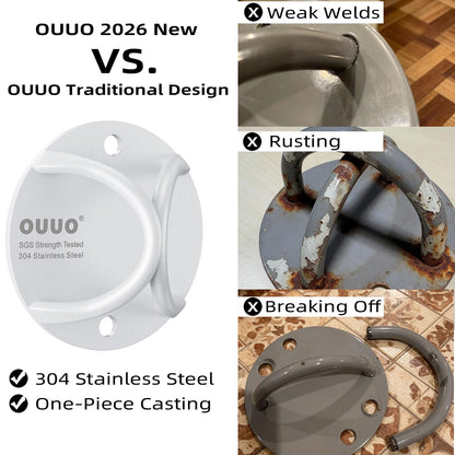 OUUO 304 Stainless Steel Wall Mount Anchor for Resistance Bands & Home Workout Straps, One-Piece Design Ceiling Bracket, Powder Coated Hook for Indoor & Outdoor Use (White)