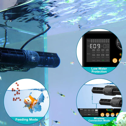 hygger Intelligent Wave Maker for Aquarium, Saltwater Freshwater Circulation Pump Adjustable 6 Waves/Night/Feed/Wireless Connection Mode, Magnetic Holder Display Controller Memory Function (25W)