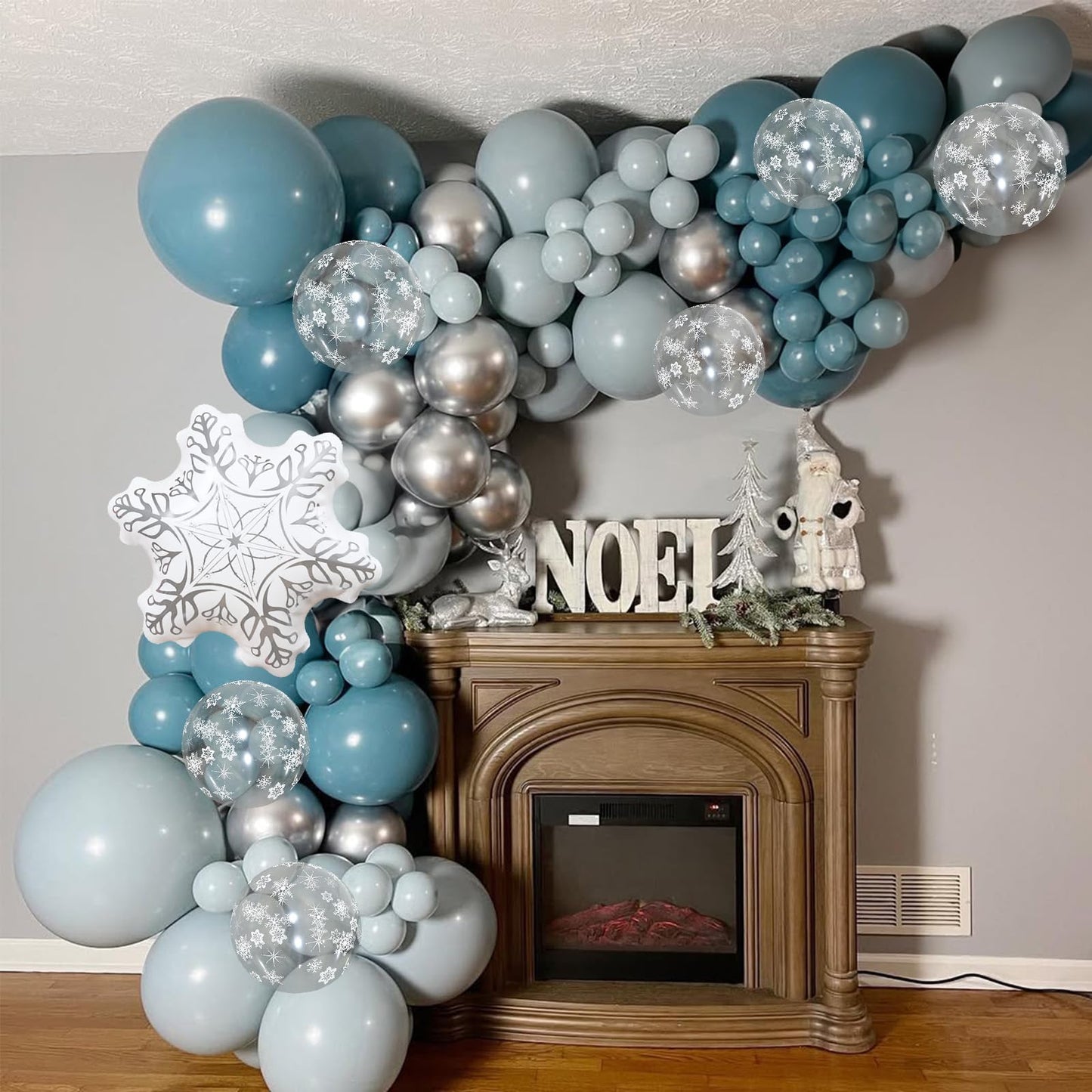 Winter Wonderland Balloons Garland Arch Kit, 101Pcs Dusty Blue White Balloons with Snowflake Foil Balloon for Christmas Xmas Holiday Ice Snow Girl Princess Theme Baby Shower Birthday Party Decorations