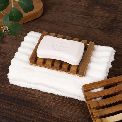 2PCS Slotted Bar Soap Holder Teak Wood by HTB, Kitchen Wooden Sponge Holder, Self Draining Soap Dish for Shower, Sink, Bathroom, Bathtub, RV