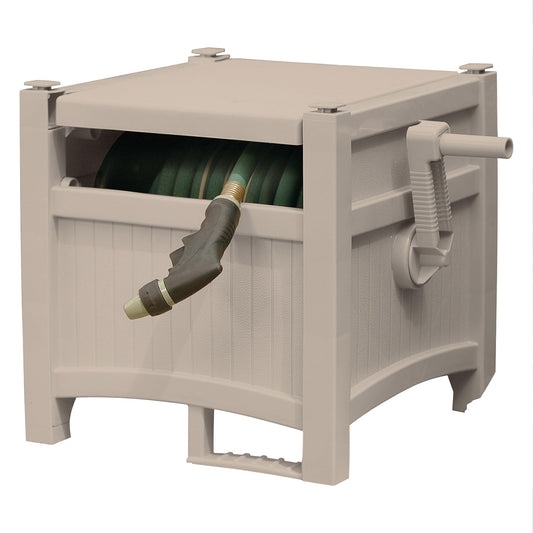 Suncast Garden Hose Reel Hideaway for 5/8" Hoses, Retracting Storage of 100ft, Light Taupe