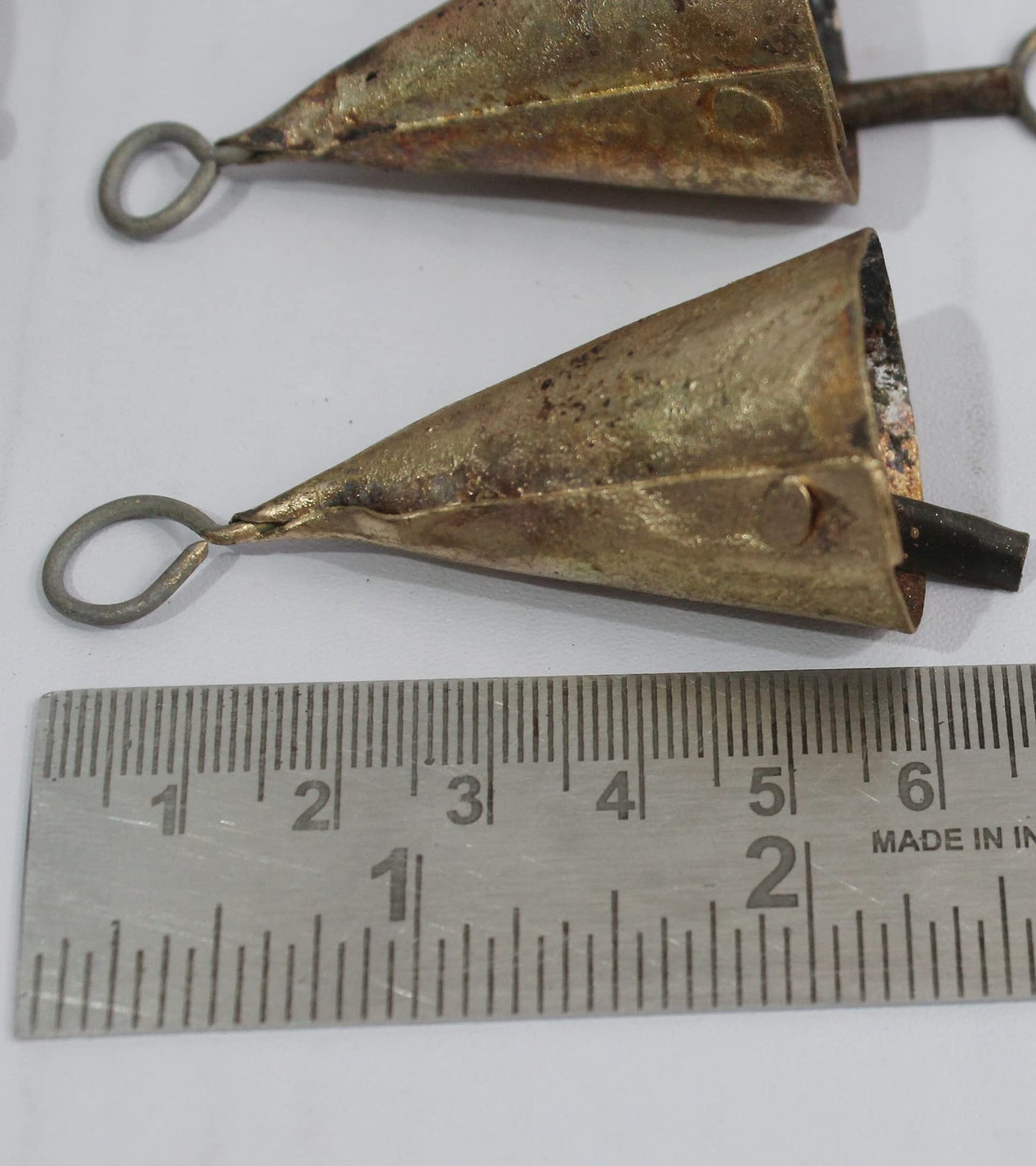 Rustic Iron Tin Metal Vintage Cow Bells Jingle for Wind Chimes and Crafts 2" H Antique Brass Covering Bells, Craft Bells, Set of 20