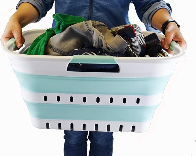 SAMMART 30L Collapsible 3 Handled Plastic Laundry Basket