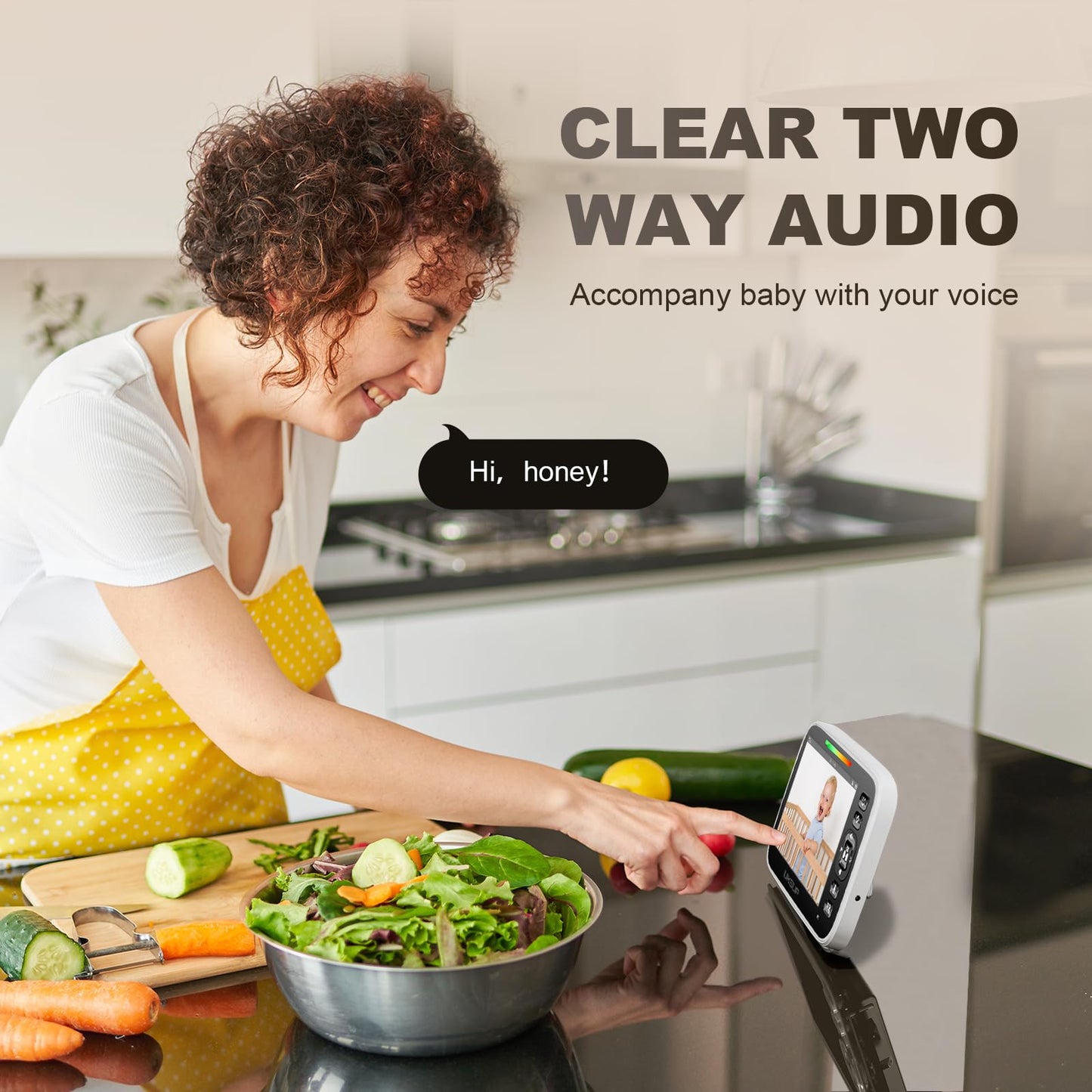 UKSUP Baby Monitor with Camera and Audio- Video Baby Monitor with 960ft Long Range, Remote Pan-Tilt-Zoom, Night Vision, Temperature Sensor, 2-Way Talk, 8 Lullabies, 30-Hour Battery & No WiFi