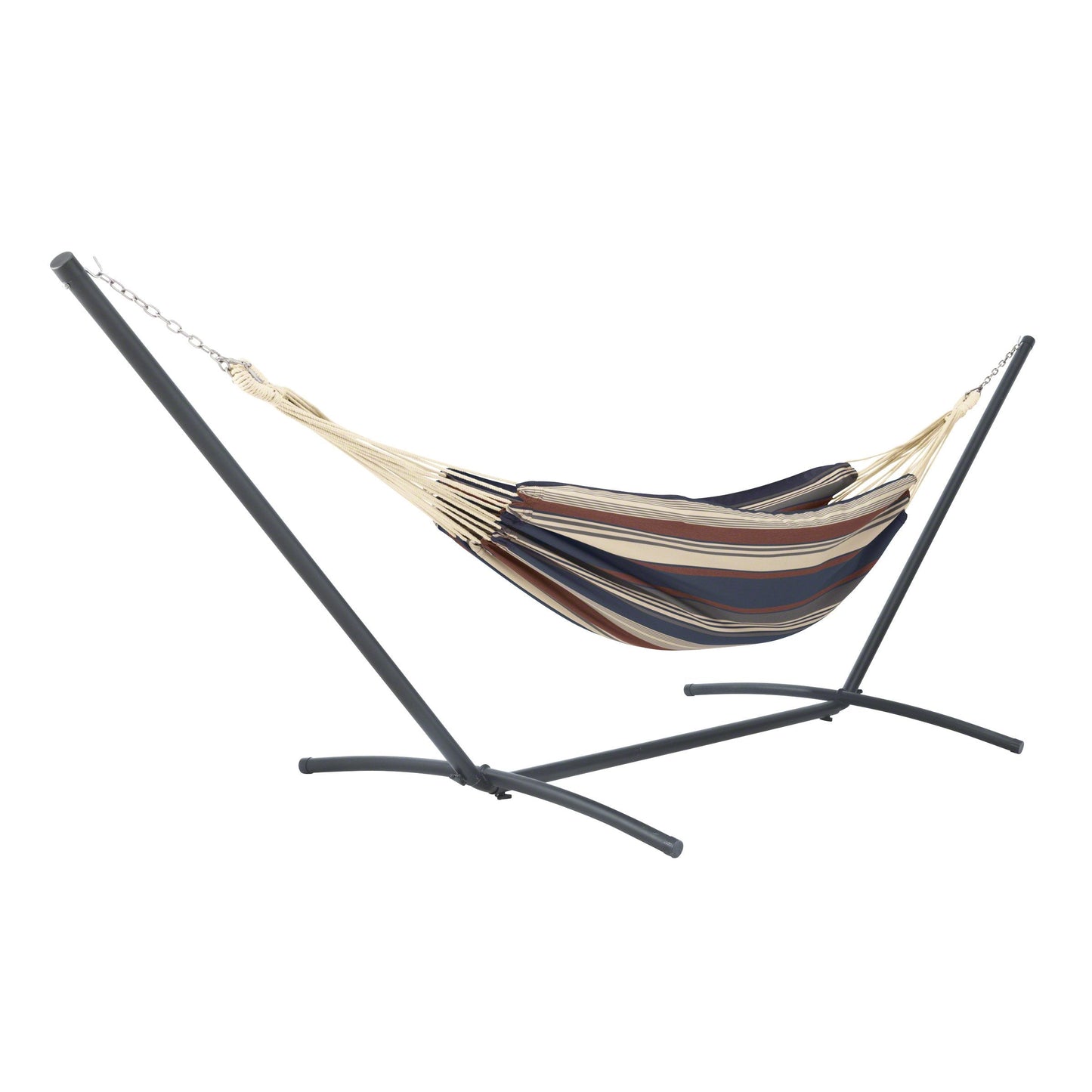 Classic Accessories Montlake Fadesafe Brazilian Hammock with Steel Stand, Heather Indigo Blue Multi-Stripe