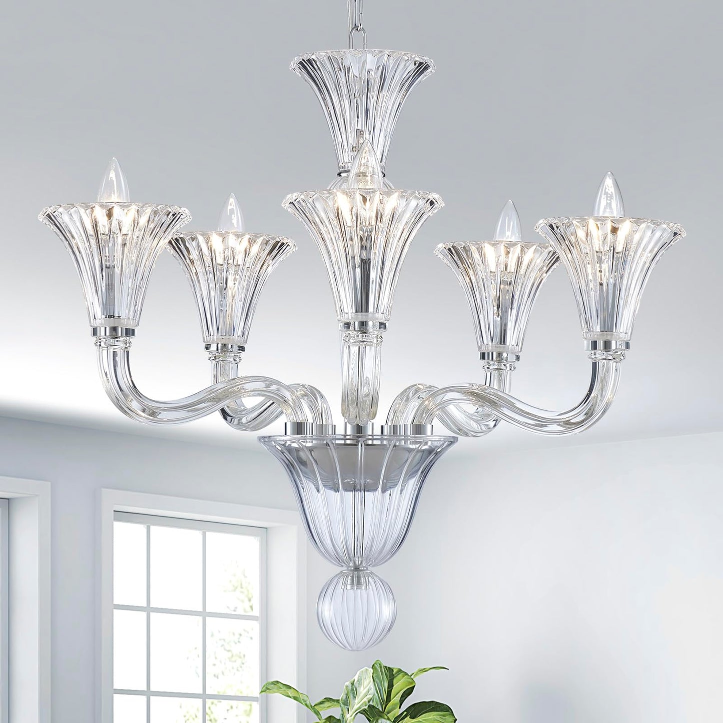 Saint Mossi 5 Light Crystal Chandelier, Modern Dining Room Light Fixture, Clear Crystal Pendant Light for Bathroom Bedroom Livingroom, D19xW19xH23, E12 Socket