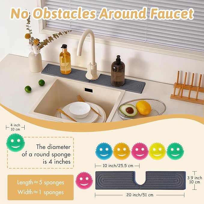 20 Inch Small Faucet Mat for Kitchen Island Sink, Instant Dry Sink Protector