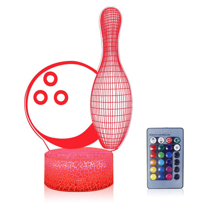 AZALCO 3D Illusion Bowling Night Light Teenager Christmas Gifts Xmas Gift Lamp 16 Color Change Touch White Crack Base Birthday Present with Remote Control Boys Girls