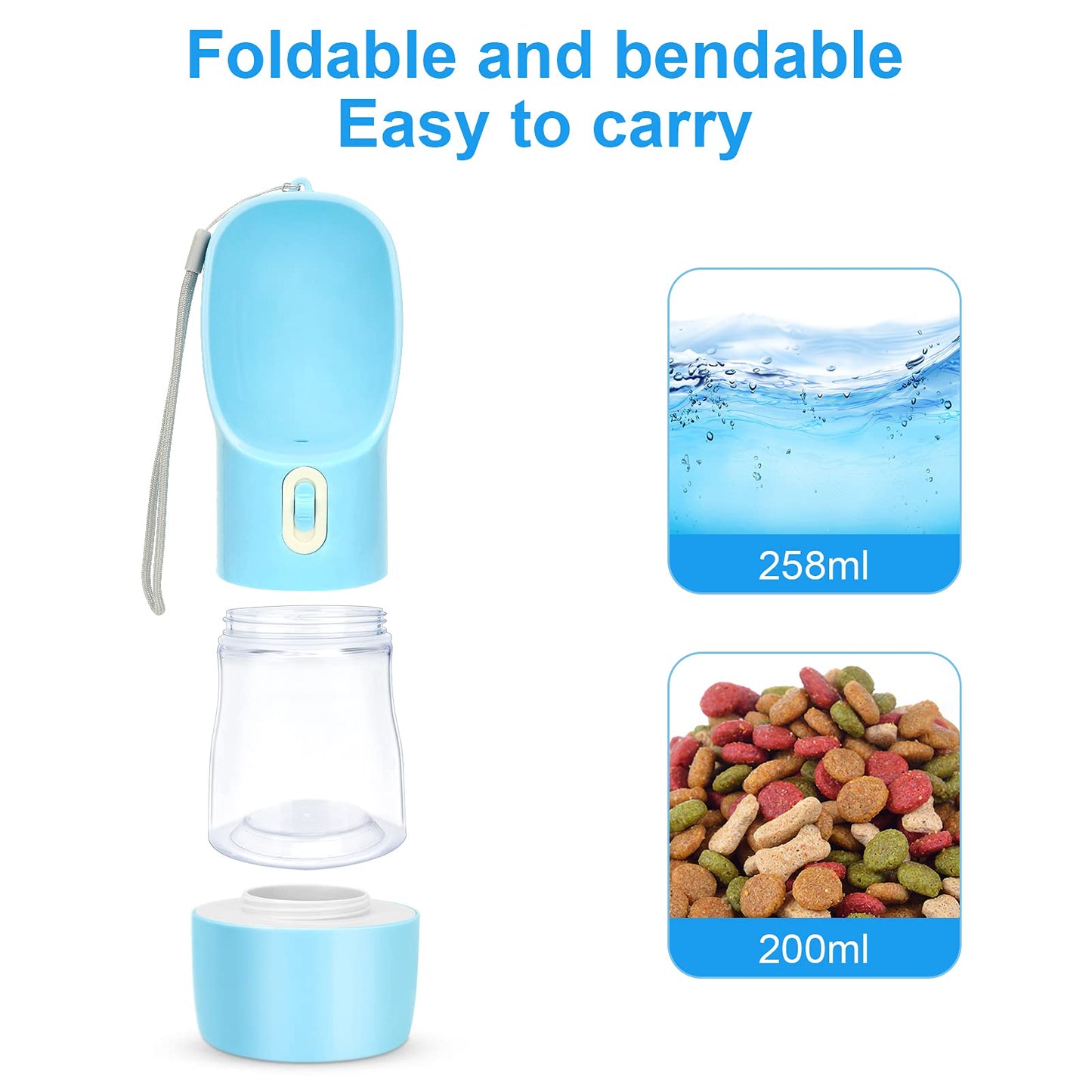 madeking Dog Water Bottle Portable Pet Water Bottle Leak Proof Dog Water Dispenser and Food, Multifunctional Outdoor Water&Food Bowl for Dogs and Cats (Bule)