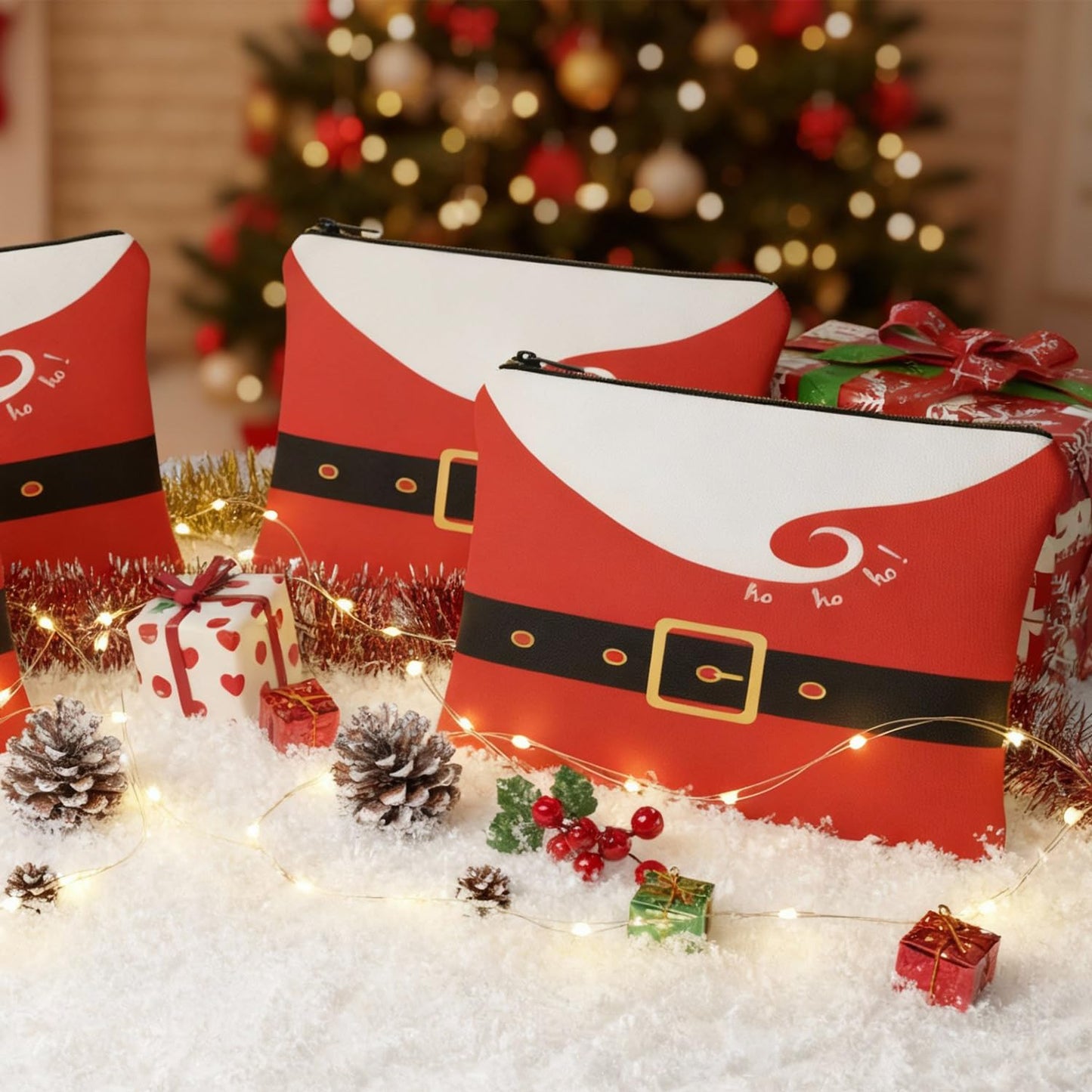 Shinylin 20 Pcs Christmas Makeup Bags Bulk for Women Christmas Cosmetic Bags Santa Claus Suit Print Cosmetic Pouch Travel Toiletry Organizer Holiday Gifts for Family Friends Xmas Party Accessories