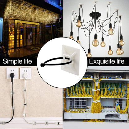 XHF 100 PCS 3/4" Black Self Adhesive Cable Zip Tie Mounts Wire Cable Clips Holders Management Anchors Organizer Holders Squares(HS-101S)