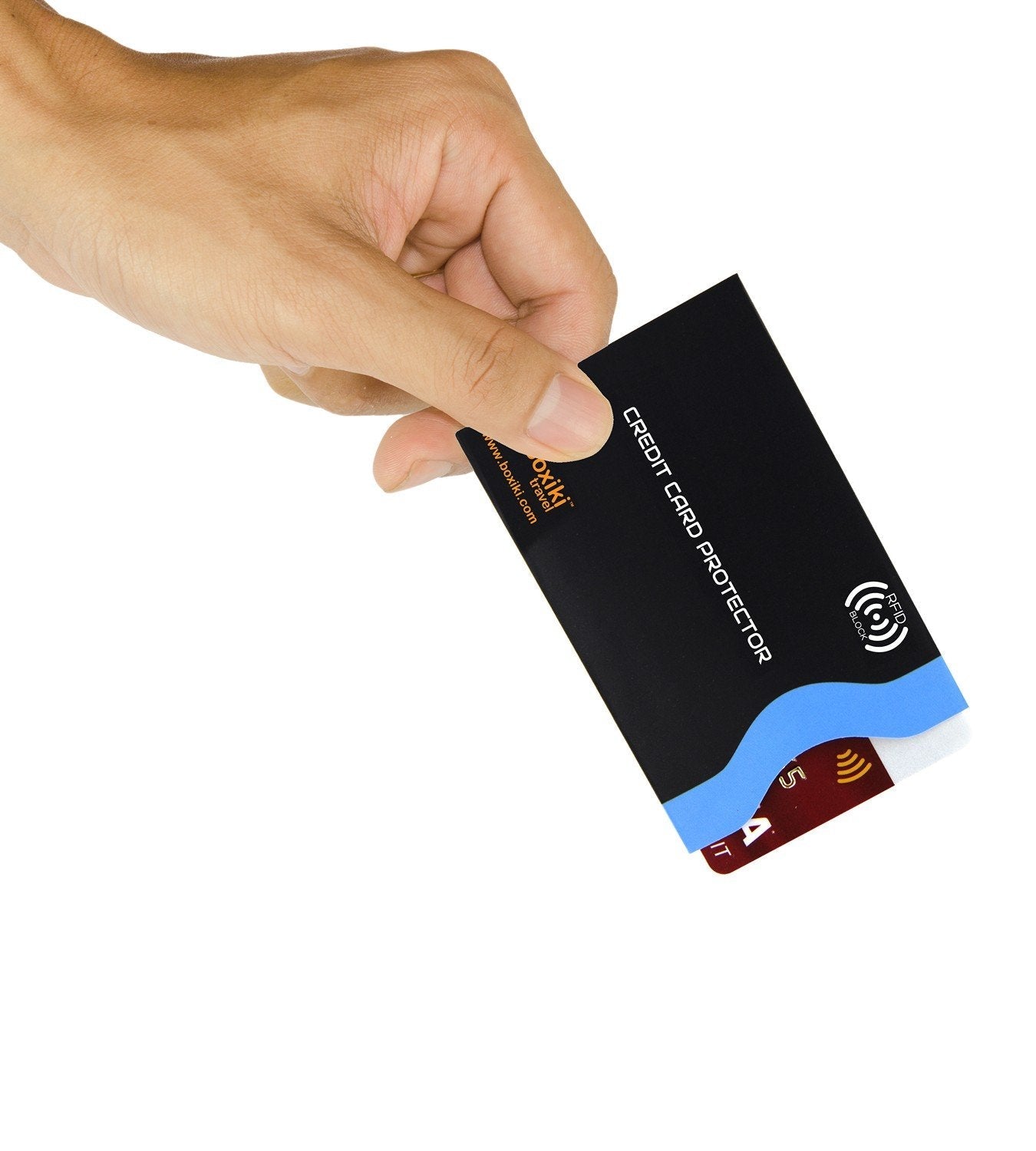 Boxiki Travel RFID Blocking Sleeves, Set with Color Coding, Navy Blue, Unisex Wallet, Protects Credit Cards and Passports