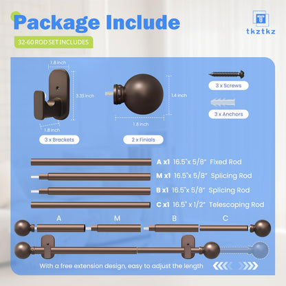Curtain Rods No Drilling for Windows 32 to 45 Inch:No Drill Small Silver Curtain Rod with Adhesive Brackets for Bedroom,5/8" Apartment Renter Friendly Adjustable Drapery Rods Easy Install