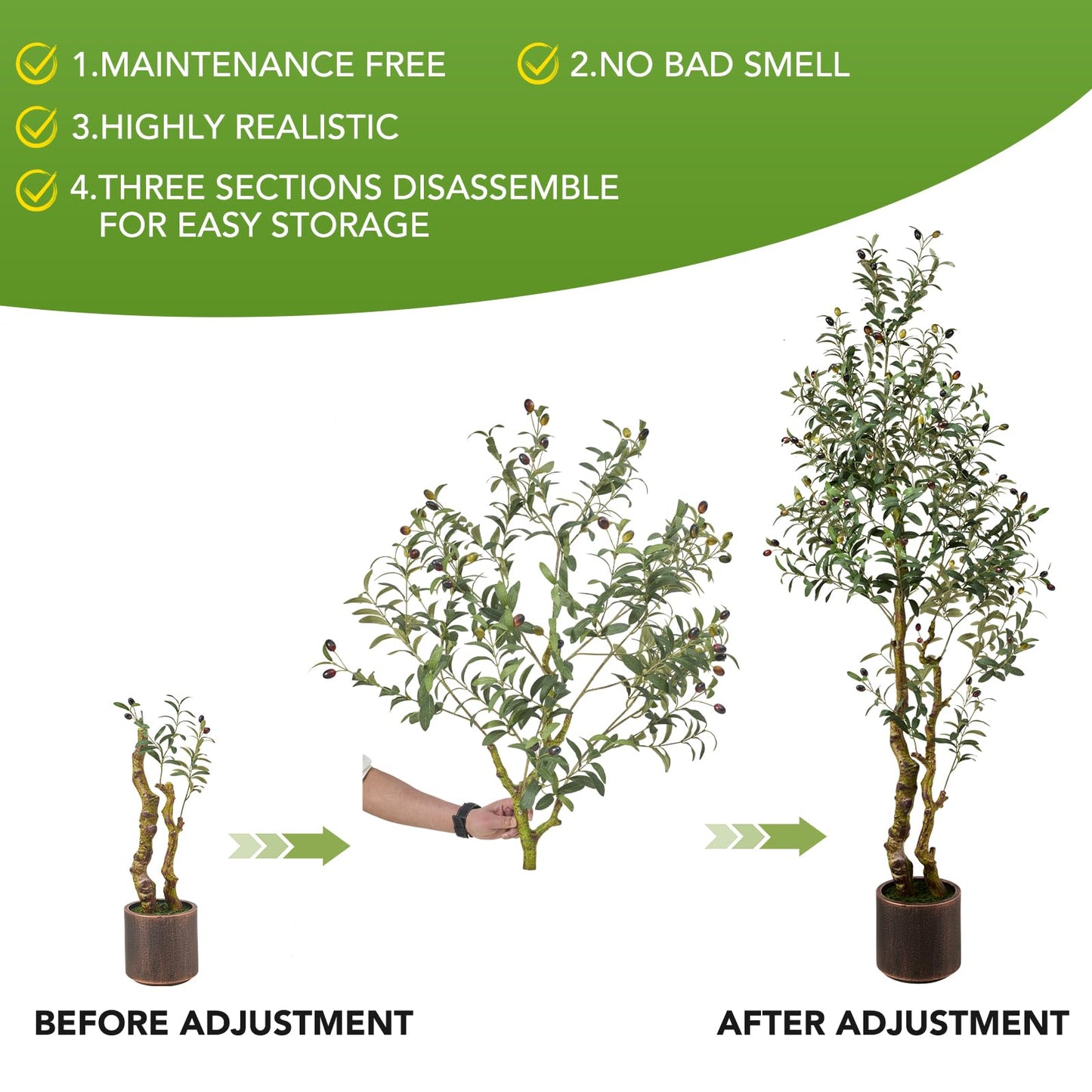 6FT Realistic Artificial Olive Tree with Fruits & Leaves-Premium Faux Tree for Modern Home, Living Room, Office Decor, Luxury Indoor Plants for Leather Sofa & Wood Furniture