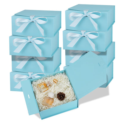 OEMVALATY 8-Pack Gift Boxes,10x7.3x3.5 Inch Magnetic Gift Boxes with Lids for Presents,Blue with Ribbon, Bridesmaid Proposal Box for Wedding, Storage, Birthday