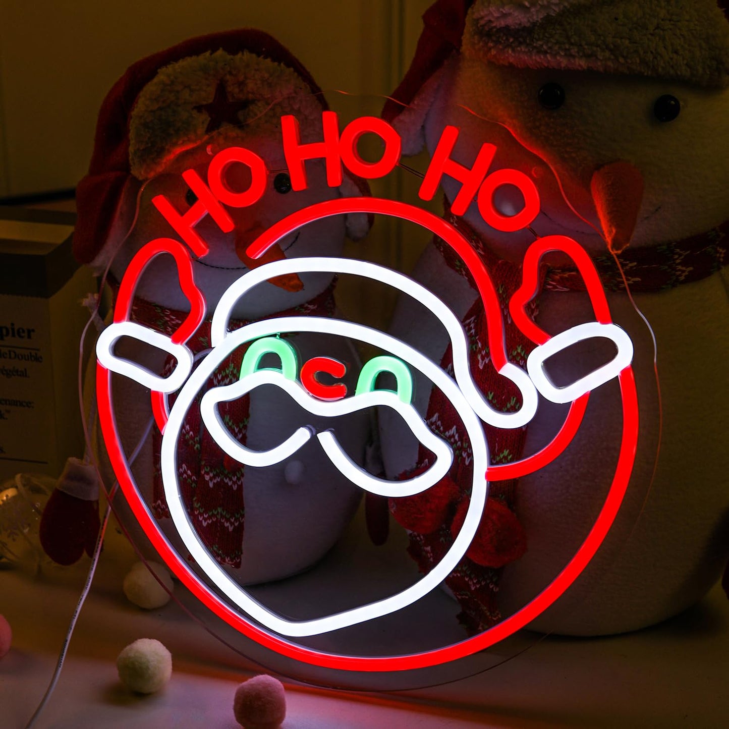 LED Santa Claus Head Neon Sign with "Ho Ho Ho" Text, Cute Red Merry Christmas Kids LED Neon Lights Festival Wall Decor for Home, Office, Bar, Window, and Xmas Party Decoration