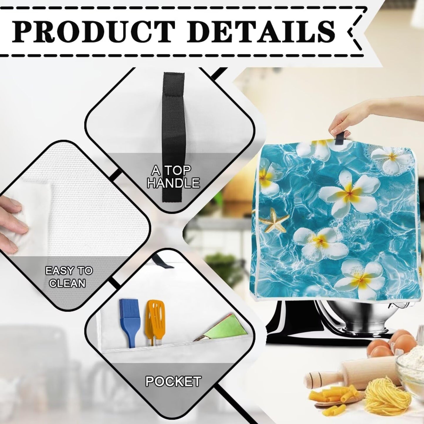 HUISEFOR Blue Plumeria Stand Mixer Cover 4.5-5 Quart Kitchen Mixer Cover Tropical Food Processor Protective Covers Dust Protection Insulated Kitchen Decoration Gift for Friends