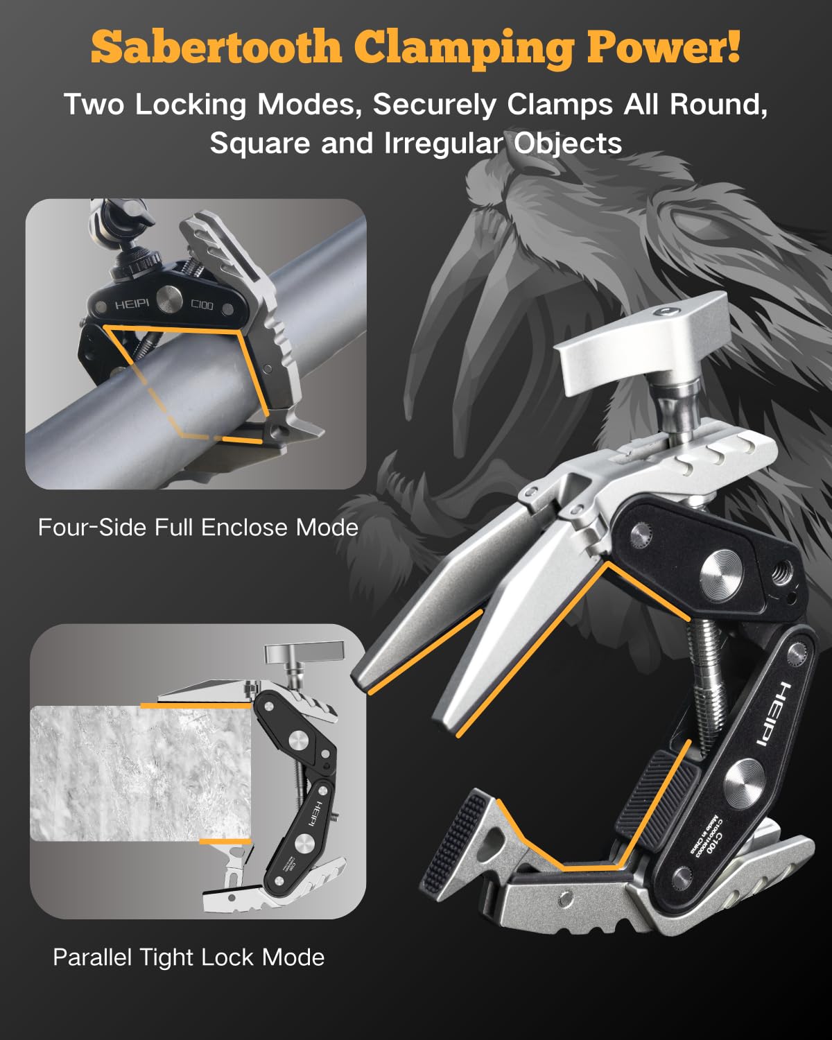 HEIPI Super Clamp Phone Camera Mount Holder 2-in-1 Clamp & Stand Design with 1/4"-20 & 3/8"-16 Screw Mount Adapter Holder Max Clamping 3.93 inch for Tripod Accessories, Phone, Action, DSLR Camera
