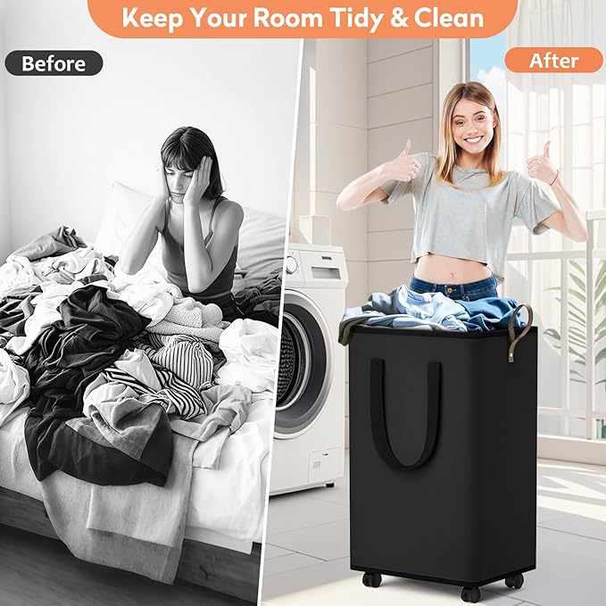 Laundry Basket with Wheels, Collapsible Laundry Baskets, Laundry Hamper with
