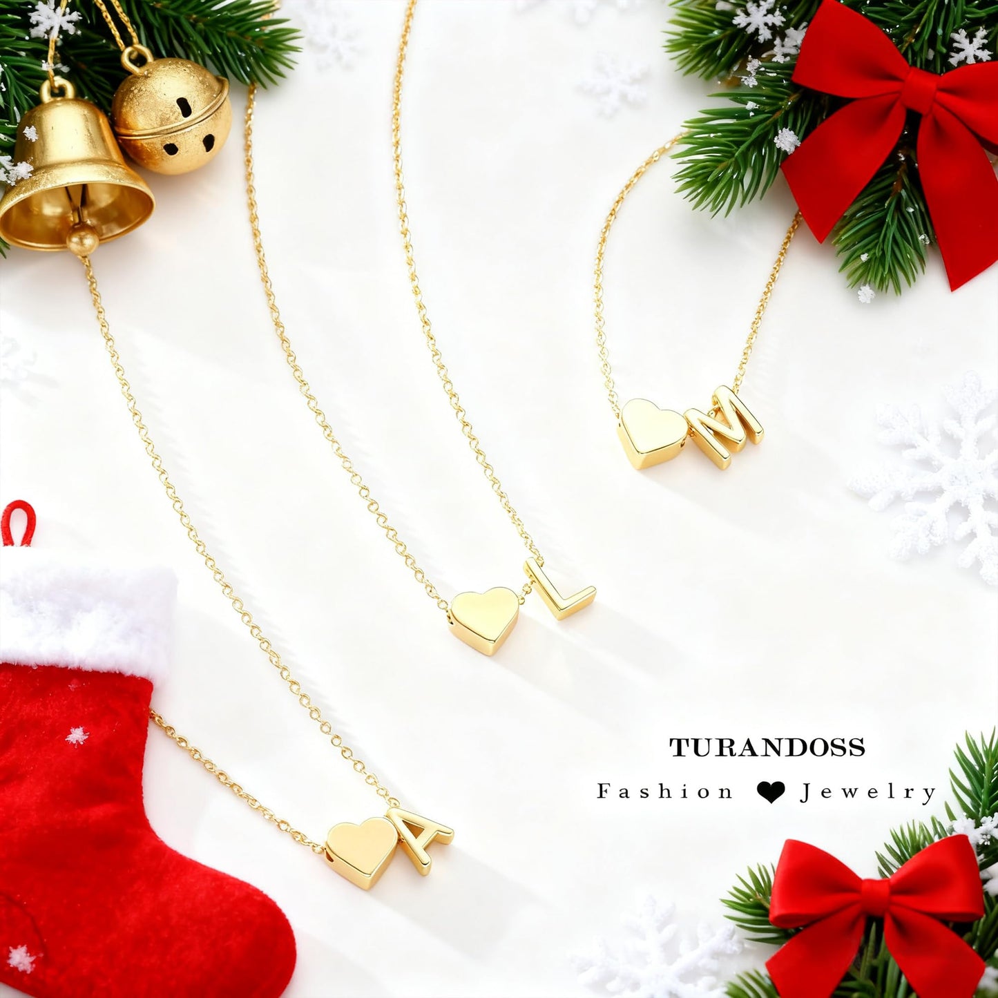 Turandoss Heart Necklaces for Women Trendy, 18K-Gold-Plated Tiny Heart Initial K Dainty Christmas Gifts Initial Necklaces for Women Jewelry